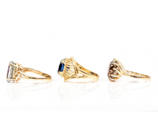 14K And 18K Colorful Gemstone Set Rings, Sizes 5, 6, 7