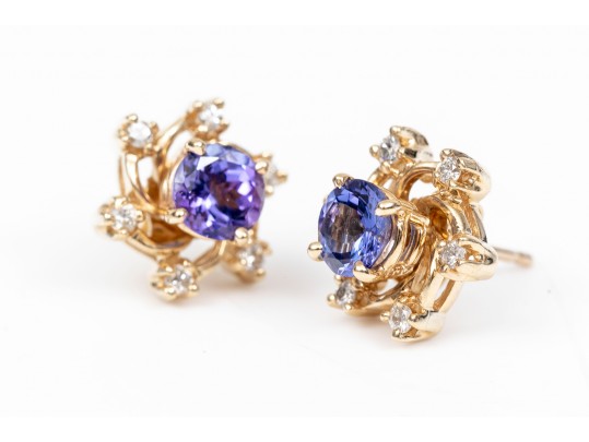 14K Tanzanite Stud Earrings With Diamond Earring Jackets