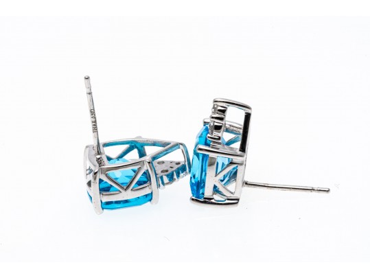 Bright Blue And White Topaz Sterling Earrings