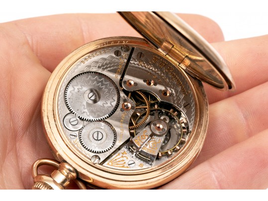 English Vintage Sterling Repousse Pocketwatch Holder With Gold Filled Elgin Watch