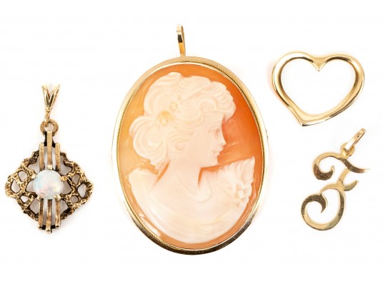 14K Pendants And Cameo Brooch/pendant
