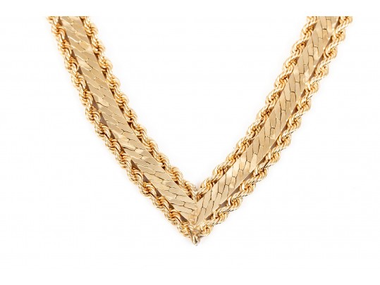 14K Herring Bone Chevron Chain Neckllace