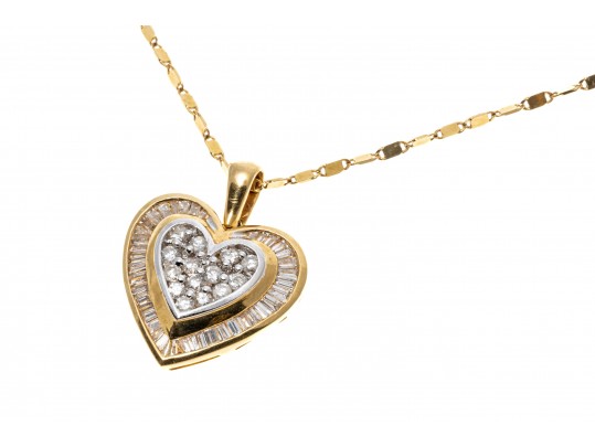 Romantic 14K Diamond Set Heart Pendant Necklace