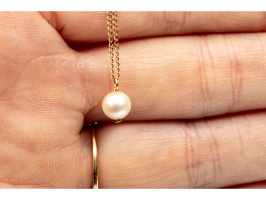 Collection Of 14K And Cultured Pearl Necklace, Earrings And Ring, Size 6