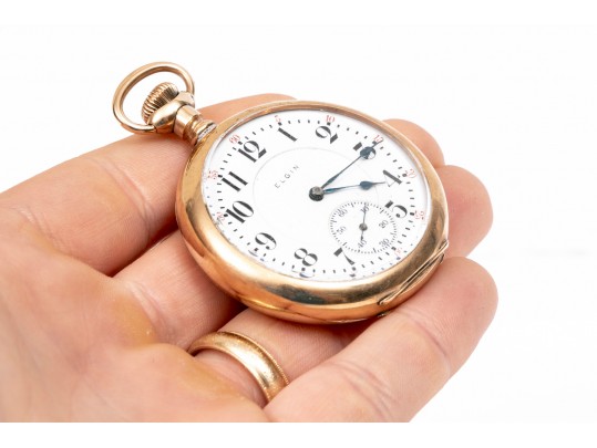 English Vintage Sterling Repousse Pocketwatch Holder With Gold Filled Elgin Watch