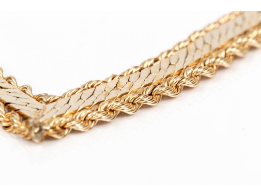 14K Herring Bone Chevron Chain Neckllace