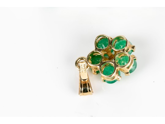 Two Petite 14K Emerald And Diamond Pendants