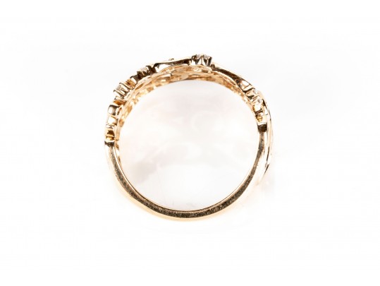 Stunning 10K Open Scrollwork And Diamond Ring, Size 7.5