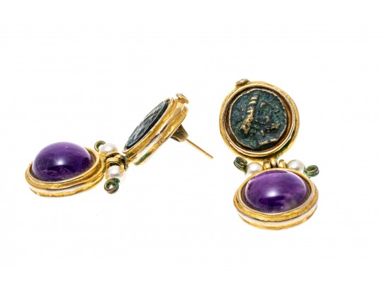 Amethyst And Medallion Pendant Earrings
