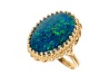 14k Yellow Gold Stunning Blue Green Opal Doublet Ring, Size 5.5