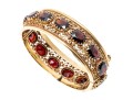 14kyg Spectacular Subari Brothers Vintage Wide Filigree Garnet Bangle Bracelet