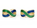 Vibrant Blue And Green Enamel 18K Earrings 