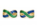 Vibrant Blue And Green Enamel 18K Earrings 