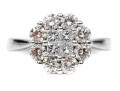 14K White Gold Radiant Princess And Round Brilliant Cut Diamond Cluster Ring, Size 7.25