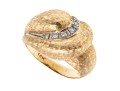 14k Yellow Gold Vintage Diamond Swirl Dome Ring, Florentine Finished, Size 6.75