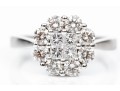 14K White Gold Radiant Princess And Round Brilliant Cut Diamond Cluster Ring, Size 7.25