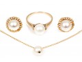 Collection Of 14K And Cultured Pearl Necklace, Earrings And Ring, Size 6