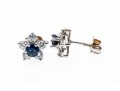 14k White Gold Stunning Round Sapphire And Diamond Halo Earring
