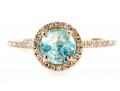 10K Blue Glass And Diamond Halo Ring, Size 6.75-