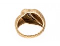 14k Yellow Gold Vintage Diamond Swirl Dome Ring, Florentine Finished, Size 6.75