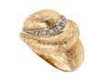 14k Yellow Gold Vintage Diamond Swirl Dome Ring, Florentine Finished, Size 6.75