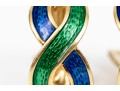 Vibrant Blue And Green Enamel 18K Earrings 