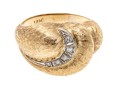 14k Yellow Gold Vintage Diamond Swirl Dome Ring, Florentine Finished, Size 6.75