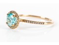 10K Blue Glass And Diamond Halo Ring, Size 6.75-