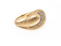 14k Yellow Gold Vintage Diamond Swirl Dome Ring, Florentine Finished, Size 6.75
