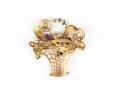 Pretty Antique 14k Yellow Gold Diamond And Gemstone Basket And Flower Motif Brooch
