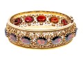 14kyg Spectacular Subari Brothers Vintage Wide Filigree Garnet Bangle Bracelet