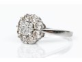 14K White Gold Radiant Princess And Round Brilliant Cut Diamond Cluster Ring, Size 7.25