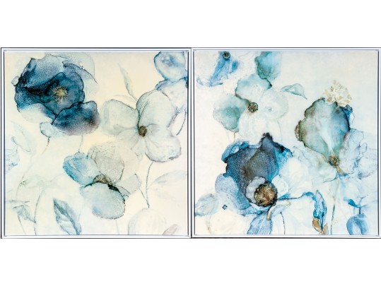 Pair Of Decorative Blue Floral Wall Art Prints