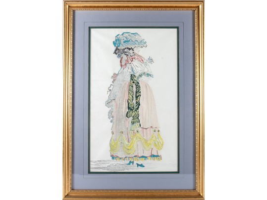 Attrib. Tony Putnam Jr. (American [NC], 1933-1990) Fashion Plate Of A Woman In A Large Dress