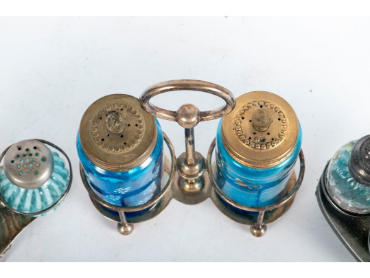 Painted Blue Glass Cruet Sets
