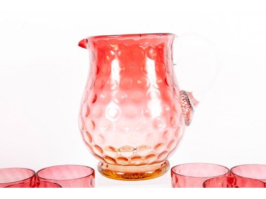 Amberina Coin Depression Glass Lemonade Set