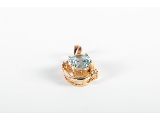 14k Yellow Gold Aquamarine And Diamond Pendant