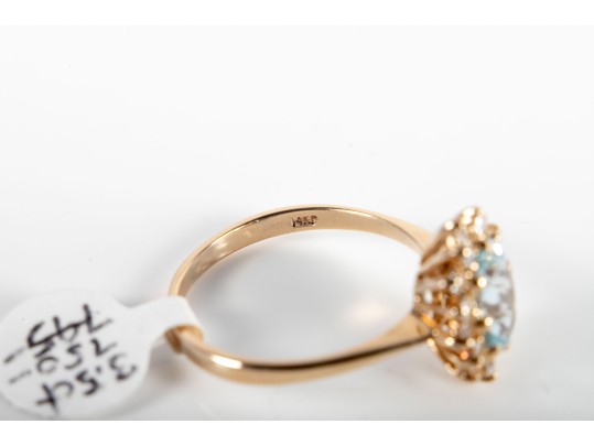 14k Yellow Gold Aquamarine And Moissanite Ring Size 8.75