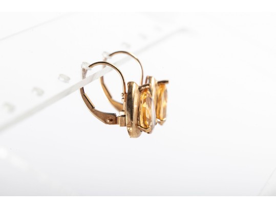 14k Yellow Gold Citrine Drop Earrings