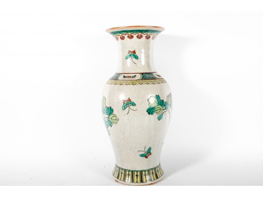 Beautiful Chinese Crackle Glaze Famille Rose Vase With Moths And Flowers