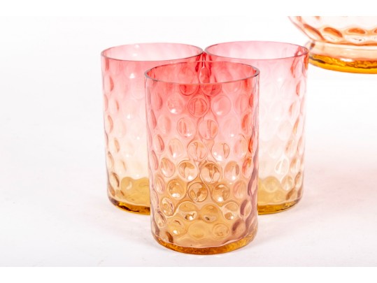 Amberina Coin Depression Glass Lemonade Set