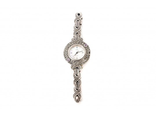 Boma Sterling Silver Wristwatch With MOP And Amethyst