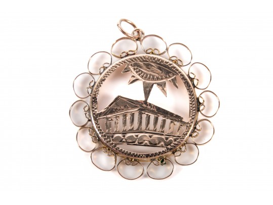 1930's 14k Yellow Gold Pendant Depicting The Parthenon