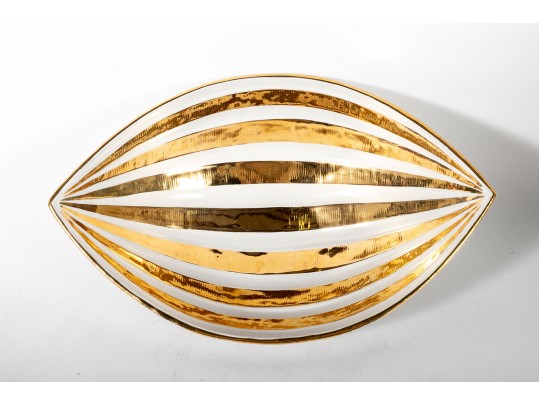 Johnathan Adler White And Gilt Ceramic Bowl