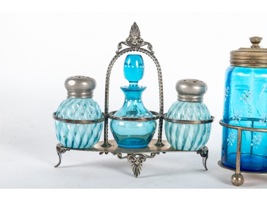 Painted Blue Glass Cruet Sets
