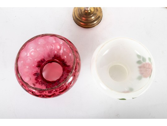 Cranberry And Milk Glass Electric Student Lamp