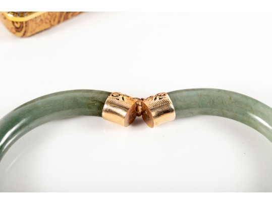 14k Yellow Gold And Jade Cuff Bracelet