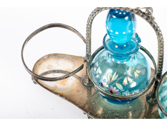 Painted Blue Glass Cruet Sets