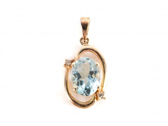 14k Yellow Gold Aquamarine And Diamond Pendant