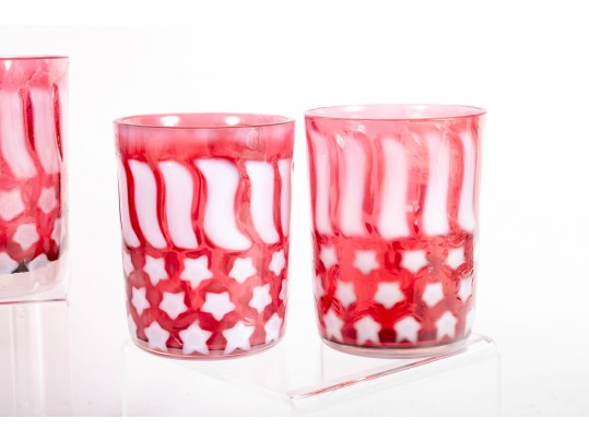 Fenton Patriotic Stars And Stripes Cranberry Glass Cups